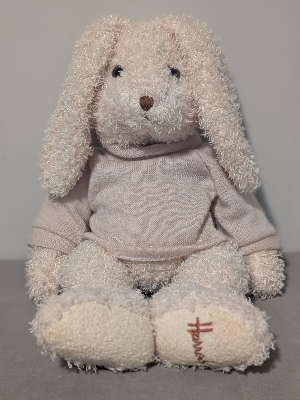 Harrods London Lop Eared Bunny Plush Cream Rabbit Soft Pink Knit Sweater